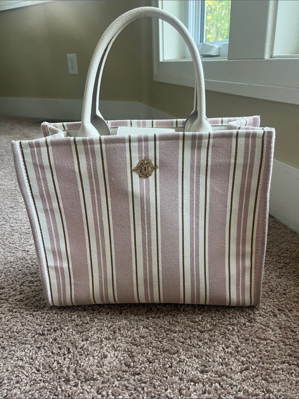 Nanette Lepore Pink & Cream Striped Tote